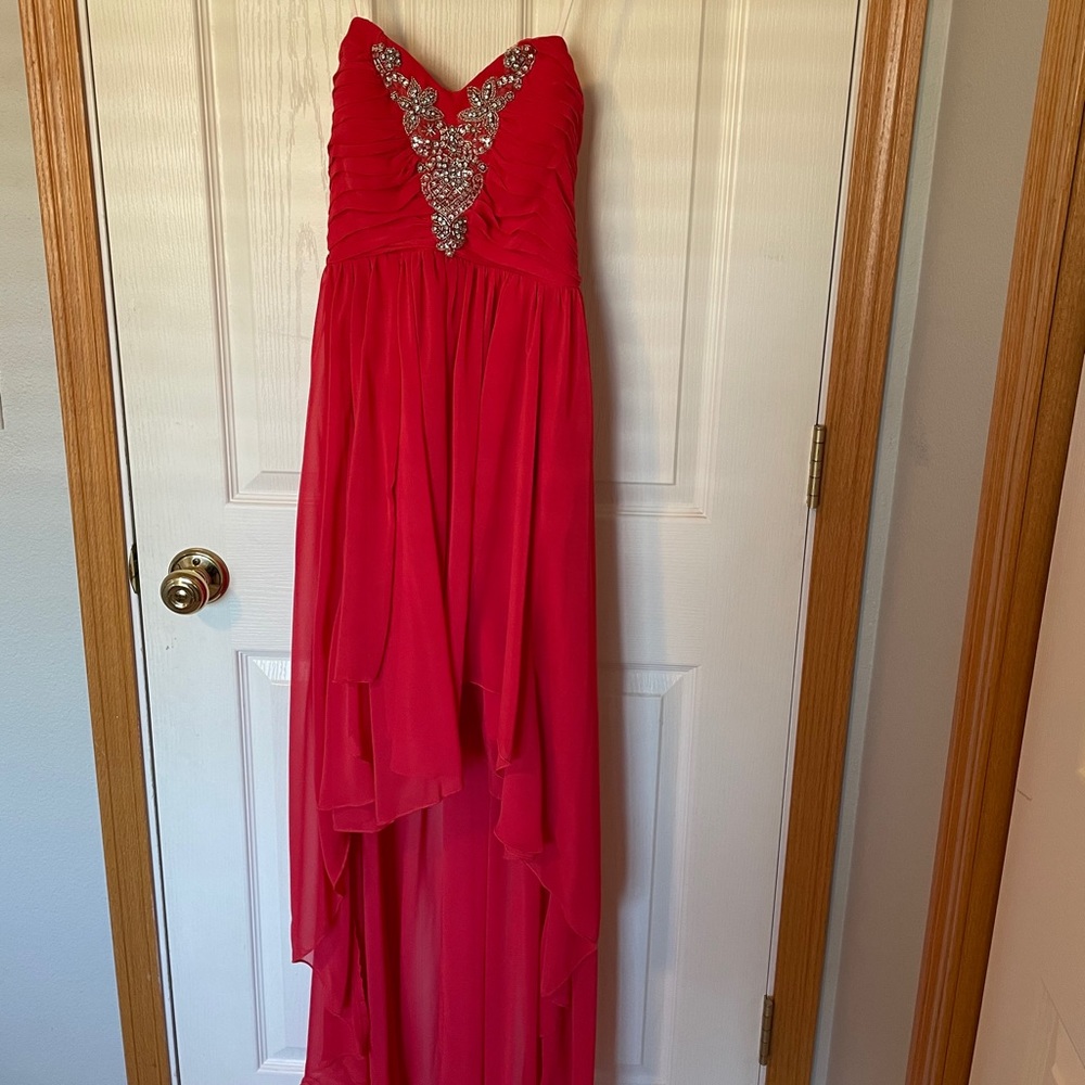 Red Hi-Low Formal Sequin Dress
